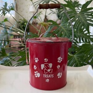 Vintage Red Metal Dog Treat Canister